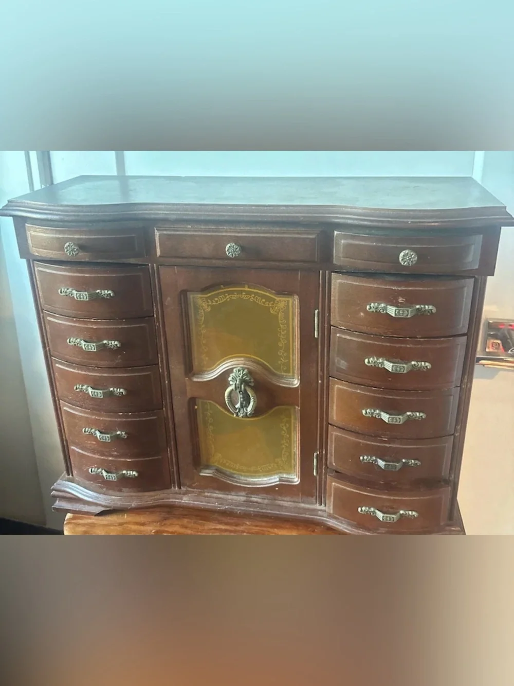 Vintage London Leather Musical Armoire Dresser Jewelry Box Carousel 14.5'H
